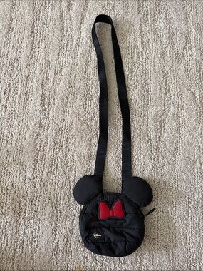 Disney Black Minnie Ear Crossbody Bag with Red Bow Accent